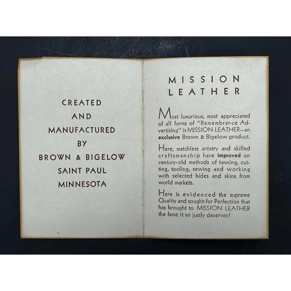 Vintage 1946 Mission Leather Wallet Day Planner By‎ Brown & Bigelow Art Cement